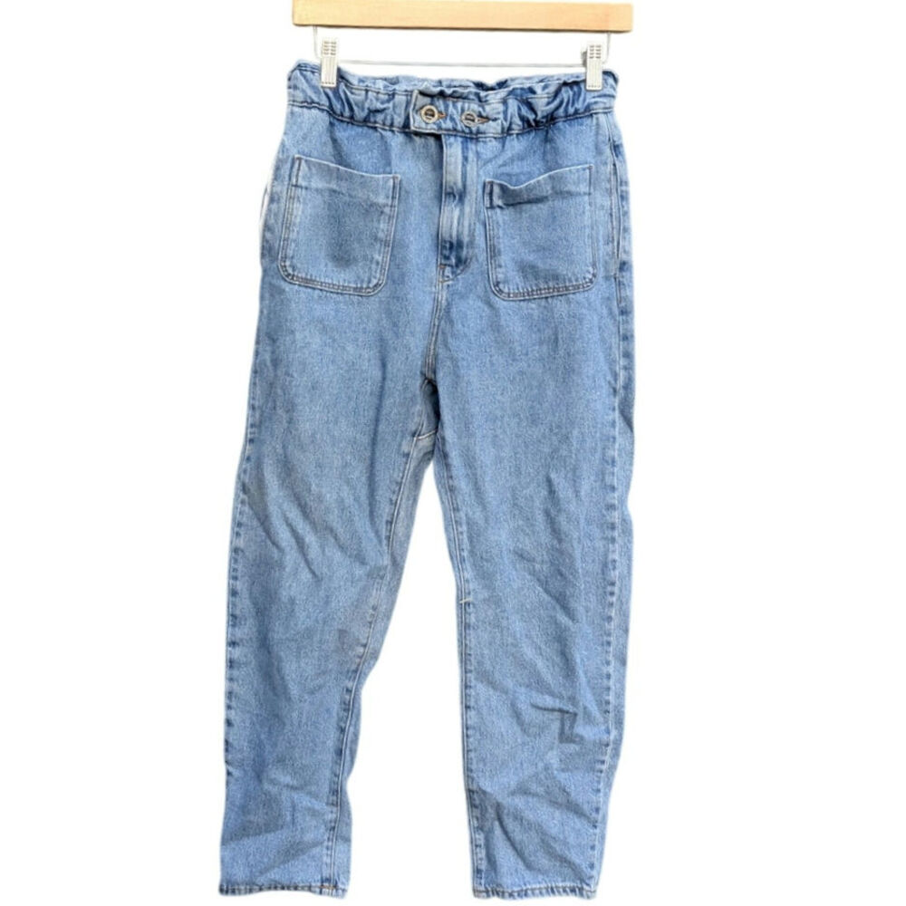 Zara Jeans Size 2 Paperboy Waist chore pockets mom jeans cinched waist denim